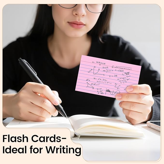 Index Cards 3x5 Inch, 300sheets, Flash Cards,Ruled Lined Pink Note Cards Paper For Studying, Schools Supplies, College, Office And Home Organization, Note Taking Supplies