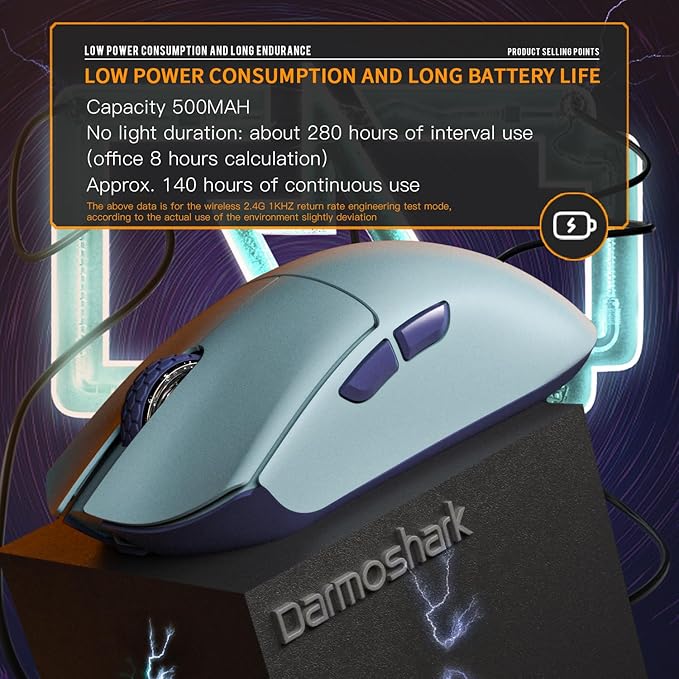 Darmoshark M3 Pro Wireless Gaming Mouse,Tri-Mode 2.4G/USB-C/Bluetooth Mouse Up to 26KDPI,PAW3395 Optical Sensor Lightweight 55g,8 programmable Button 500MAh Battery Life,Computer Mouse for Laptop-P