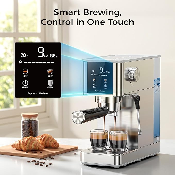 COWSAR 20 Bar Espresso Machine-Stainless-Steel Expresso Coffee Machines with LED Display,Steam Milk Frother,Cappuccino & Latte & Espresso maker,Compact Coffee Machines for Home
