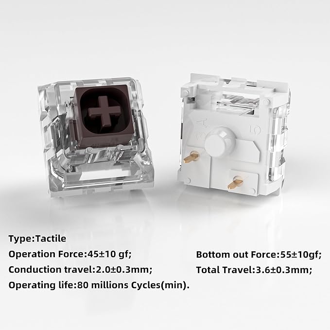 Kailh Box Brown Switches for Mechanical Keyboard,3-Pin 45gf Tactile/Factory Lubed/Dust&Waterproof Switches(Kailh Box Brown,72Pcs)