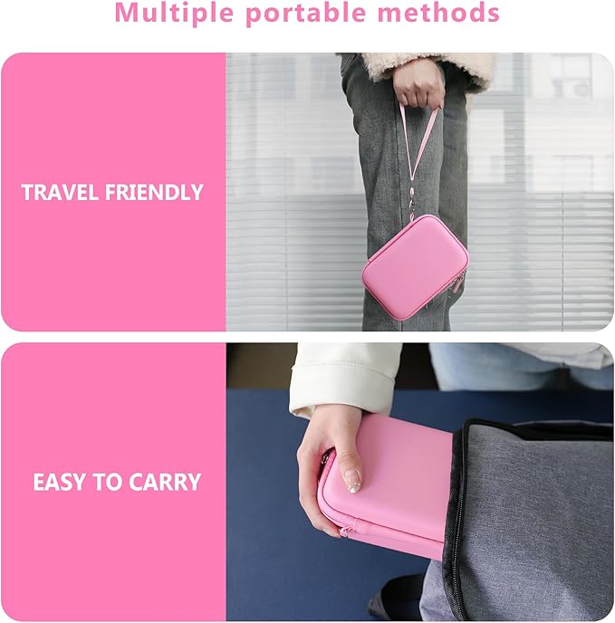 Hard Case Compatible with Nelko P21/for Phomemo D30/for SUPVAN E10/for NIIMBOT D11 Label Maker Machine, Portable Bluetooth Label Printer Storage Holder Bag with Mesh Pocket for Tapes, Pink