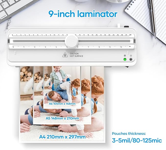 Locamp A4 Laminator Machine with 20 Laminating Sheets, 9 Inch Compact Letter Size Laminator, Cold & Thermal, 80s Fast Warm-up, for Home Office School Use (White)