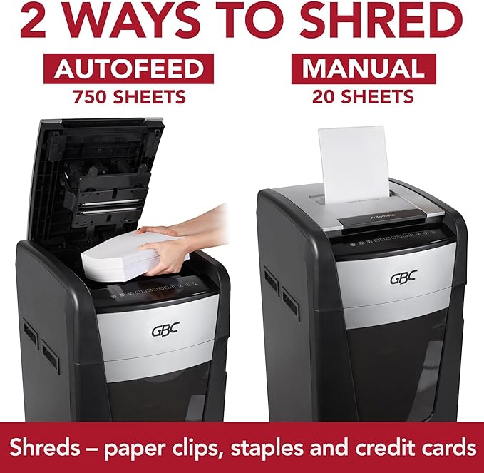 GBC Paper Shredder, AutoFeed+, 750 Sheet Capacity, Super Cross-Cut, Large Office Shredder, 750X (WSM1757612)
