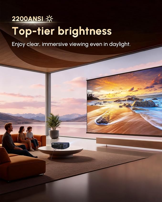 4K HDR Gaming Projector with Google TV, 2200 ANSI LED Proyector Daylight, 60Hz Low Latency Console Ready, HDMI ARC & DB Audio, WiFi6 Bluetooth, Auto Focus/Keystone, Ceiling Mount for Esports Streaming