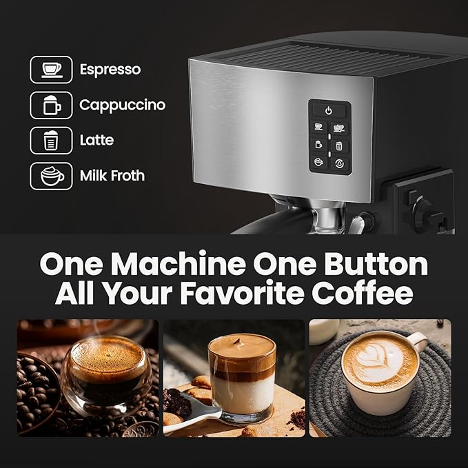 Espresso Machine 20 Bar - Espresso & Coffee Maker with Automatic Milk Frother, Cappuccino Machine, Latte Maker for Home, office, 1250W