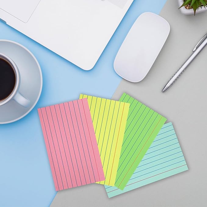 200 Sheets Colored Index Cards 3x5 Ruled, Thick Flash Cards for Studying, 3x5 Note Cards with Lined Plain Sides, Colorful Notecards Flashcards for School Office Home (4 Colors, 50 Sheets per Color)