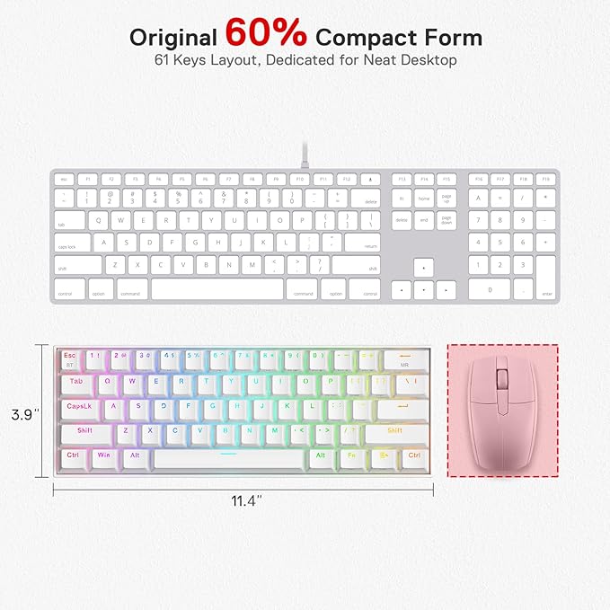Redragon K530 Pro Draconic 60% Wireless RGB Mechanical Keyboard, BT/2.4Ghz/Wired 3-Mode 61 Keys Compact Gaming Keyboard w/Hot-Swap Socket, Free-Mod Plate Mounted PCB & Linear Red Switch