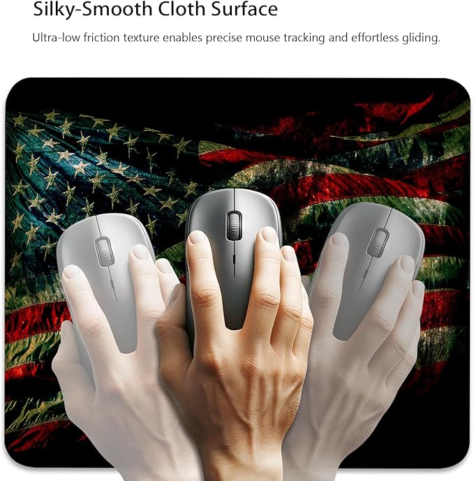 Grunge American Flag Anti-Slip Rubber Base Gaming & Office Mouse Pad with Stitched Edges 9.5 x 7.9 Inch, Durable Smooth Fabric Surface Desk Mat