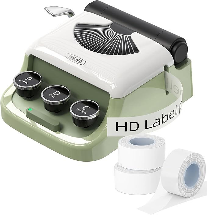 MakeID Q1 Label Maker Machine with 3 Tapes - Portable Bluetooth Label Makers for Home & Office Organization - Compatible with Apple iOS & Android - Clear Prints, Custom Templates & Fonts, Retro Design