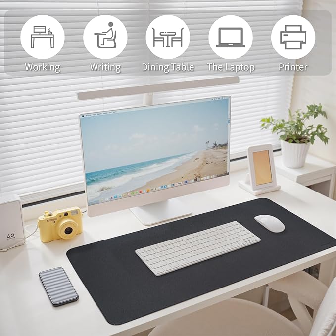 Oversized Non-Slip Desk Pad Protector with Premium Gift Box – Vegan Leather Waterproof Laptop Mat for Keyboard & Mouse, Grips Desk Firmly – Large Office Pad– Obsidian Black