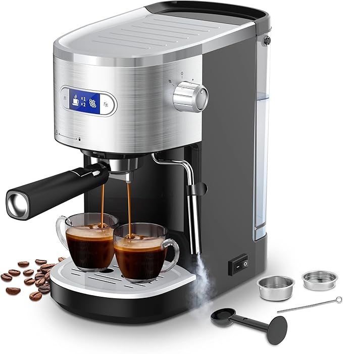 Xbeauty Espresso Machine 20 Bar, Semi-Automatic Professional Coffee Machine for Cappuccino & Latte with Milk Frother Steam Wand,LCD Display,45 oz Removable Water Tank,NTC Digital Temp Control,Black