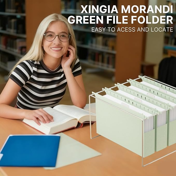 XINGIA Extra Capacity Wheat Straw Hanging File Folders Legal Size,2 Inch Expandable Plastic Hanging File Organizer,12 Pack Heavy Duty Hang Folders for Filing Cabinet,Bulky Files(Morandi Green)