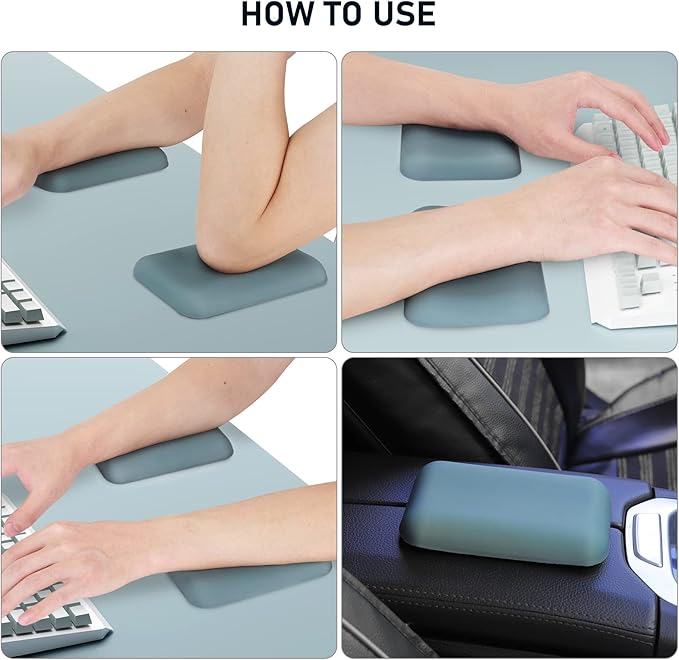 Leolee Elbow Rest Pads for Desk, Upgraded Gel Memory Foam Ergonomic Wrist Rest Pad Arm Rest Pads with Non-Slip Base, Cushion Support Relieve Elbow and Wrist Pain for Computer, Office, 2 Packs, Green