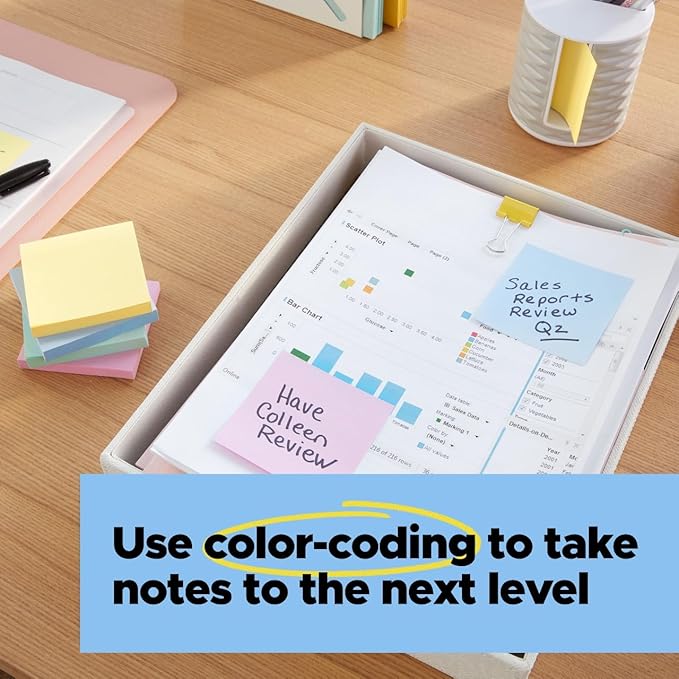 Post-it Super Sticky Notes 3x3 inch Wanderlust Pastels | 100% Recycled Paper | 2X Sticking Power | For Office & School | 24 Pads, 70 Sheets, Pack of 8