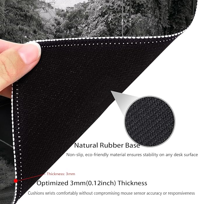 Anti-Slip Gaming & Office Mouse Pad with Stitched Edges 9.5 x 7.9 Inch, Curvy Asphalt Road with Yellow Line in Middle Nature Forest Trees Durable Smooth Surface Desk Mat