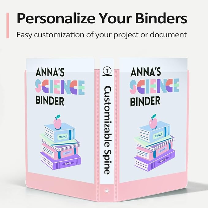 2 Pack BinderX Extra Durable 3 Ring Binder, 2 Inch Binder Round Ring, Fits 900 Sheets of 8.5x11 Paper, Customizable View Cover with Inside Pockets, Cute School Supplies for Girls, Pink & Purple