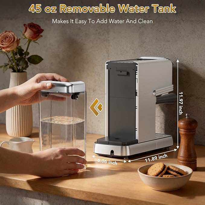 COWSAR 20 Bar Espresso Machine, Compact Espresso Maker with Steam Milk Frother, Stainless Steel Coffee Machine with 45oz Removable Water Tank, for Cappuccino,Latte&Cold Brew Home&Office