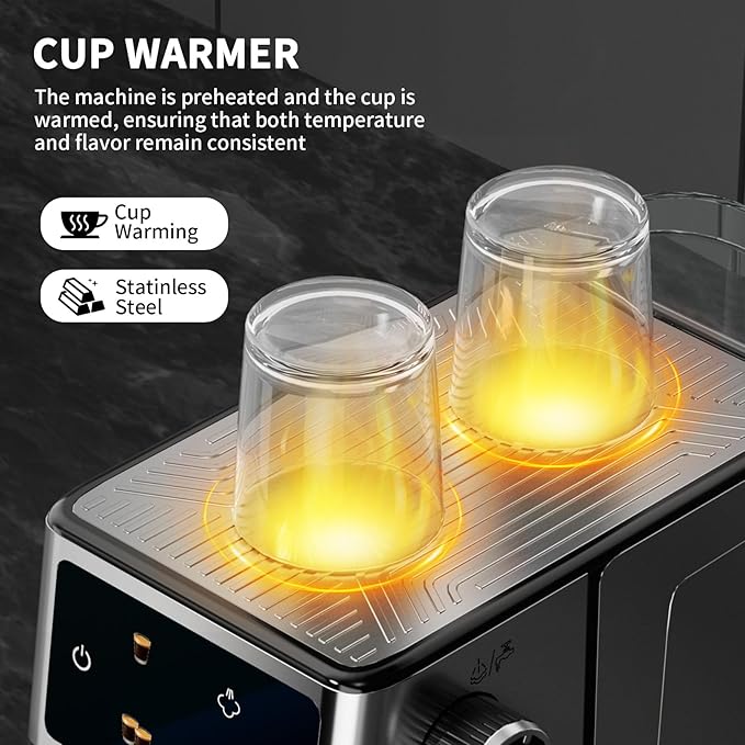 20Bar Espresso Machine with Milk Frother Cold Brew, Expresso Coffee Machine for Home, Compact Espresso Machines Small Kitchens, Cappuccino Latte Maker, 45oz Removable Water Tank, Touchscreen, Silver