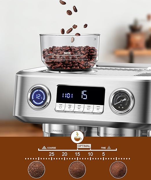 COWSAR (2026 Upgrade) 20 Bar Espresso Machine with Grinder,Expresso Coffee Machines with Milk Frother,Commercial Stainless Steel Expresso Machines for Home,Perfect Cappuccino & Latte-Dual Boiler