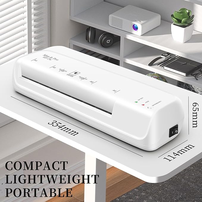 9 Inch Thermal Laminator with 40 Laminating Sheets, Small Desktop Laminator Machine for Home Office School Teachers, Hot/Cold, 3mil/5mil, Anti Jam, A4/Letter/Photos/Cards, White Laminator by Mas & Pro