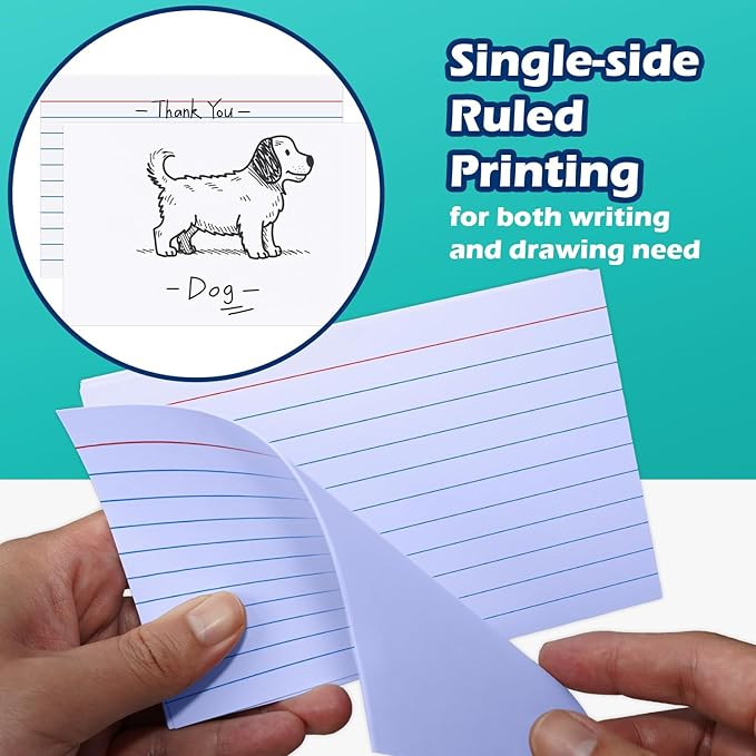Purple Index Cards 4x6 Lined Ruled Flash Note Cards 100 Count, 220 GSM Heavy Weight