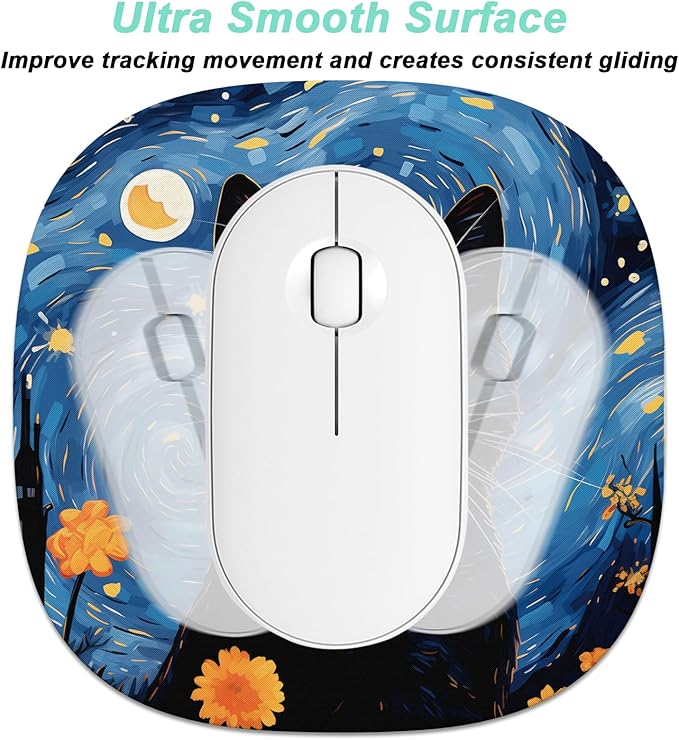 Rimilak Small Mouse Pad 6.6 Inch, Takes up Wrist Space, Waterproof Compact Mini Mat for Laptop Computer Wireless Keyboard Home Office Travel, Starry Sky Cat