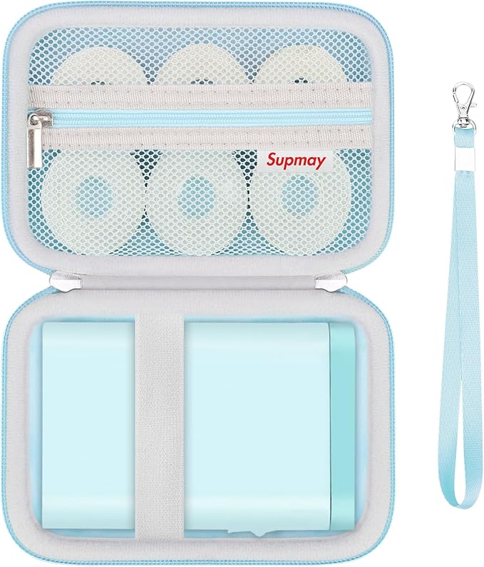 Hard Case Compatible with Nelko P21/for Phomemo D30/for SUPVAN E10/for NIIMBOT D11 Label Maker Machine, Portable Bluetooth Label Printer Storage Holder Bag with Mesh Pocket for Tapes, Blue