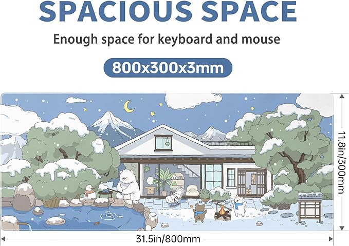 Kawaii Mouse Pad Large Desk Mat Extended Keyboard Mouse Pad Cute Mousepad with Non-Slip Base and Stitched Edge Funny Bear Mouse Mat Desk Pad 31.5 x 11.8 in Mouse Pads for Desk Decor Home Office Gaming
