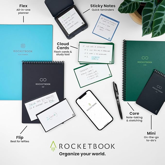 Rocketbook Cloud Cards, Reusable Index Cards, Flashcards, For Study & Presentations 3"x5", With Pen + Towel, Black (Pack of 40)
