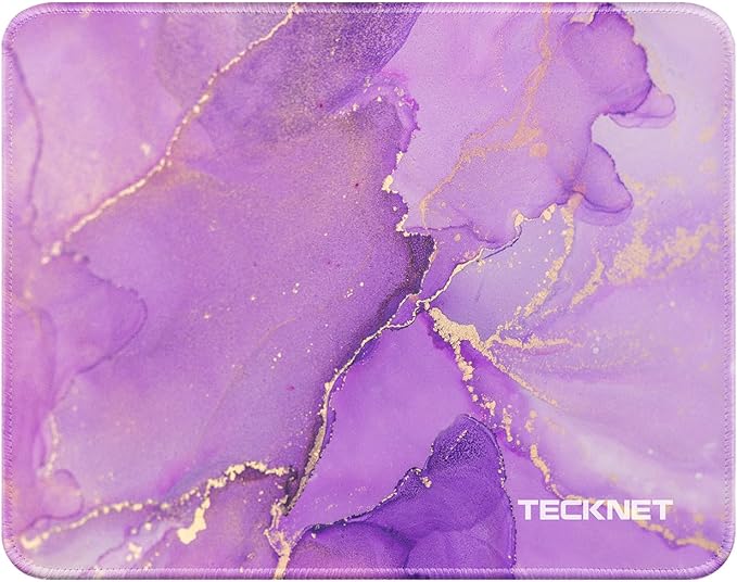 TECKNET Mouse Pad with Anti-fray Stitching, Waterproof Surface & Non-Slip Rubber Base with Stitched Edges Gaming Mouse Mat for Laptop，Compatible with Laser and Optical Mice - Purple Marble
