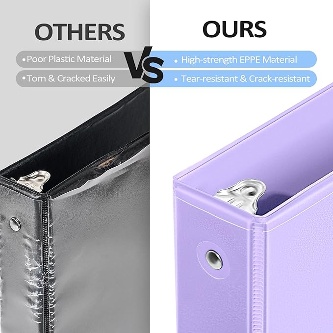 2 Pack BinderX Extra Durable 3 Ring Binder, 2 Inch Binder Round Ring, Fits 900 Sheets of 8.5x11 Paper, Customizable View Cover with Inside Pockets, Cute School Supplies for Girls, Pink & Purple