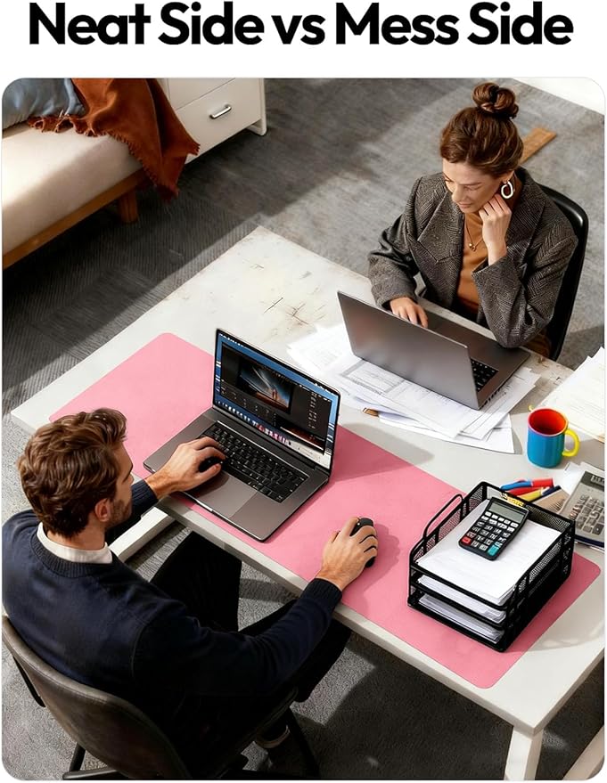 YSAGi Leather Desk Pad Protector, Office Desk Mat, Large Mouse Pad, Non-Slip PU Leather Desk Blotter, Laptop Desk Pad, Waterproof Desk Writing Pad for Office and Home (Pink, 47" x 17")