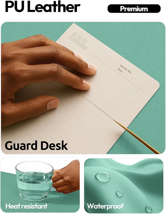 YSAGi Leather Desk Protector, Office Mat, Large Mouse Mat, Non-Slip PU Leather Blotter, Laptop Desk Pad, Waterproof Writing Pad for Office and Home (Green-Blue, 47" x 17")
