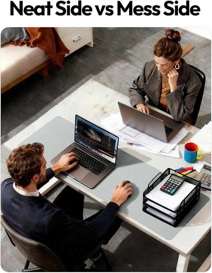 YSAGi Leather Desk Pad Protector, Office Desk Mat, Large Mouse Pad, Non-Slip PU Leather Desk Blotter, Laptop Desk Pad, Waterproof Desk Writing Pad for Office and Home (Silver, 31.5" x 15.8")