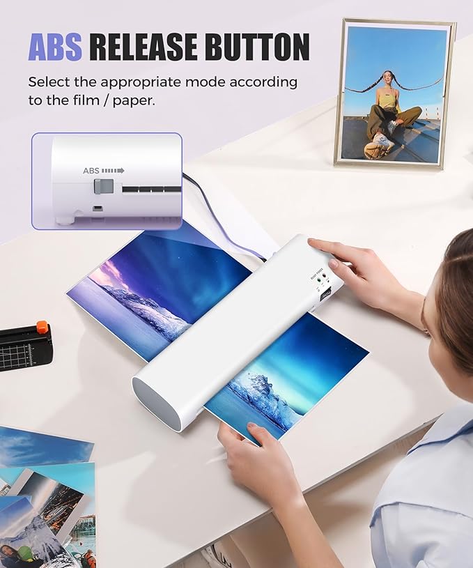 A4 Thermal Laminator Machine 9 Inch Portable, Anti-Jam Laminator with Built-inTrimmer & Corner Rounder, Complete Laminating Kit with 40 Sheets for Home, Office,School, Business White