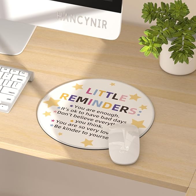 Inspirational Quote Mouse Pad for Desk, Star White Small Cute Mousepad with Non-Slip Base, Round Mouse Pads for Laptop Gaming, Computer Mouse Mat for Desk Accessories Office Decor Supplies