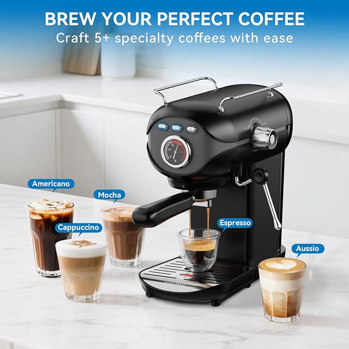 XIXUBX Espresso Machine, 20Bar Compact Espresso Maker with Milk Frother, PID Temperature Control, Low Vibration Coffee Maker for Small Kitchen, Home, Brews Latte, Cappuccino