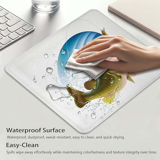 Fishing Design Anti-Slip Gaming & Office Mouse Pad with Stitched Edges 9.5 x 7.9 Inch, Large Mouth Sea Bass Catching a Bite in Water Spray Motion Splashing Wild Durable Smooth Surface Desk Mat