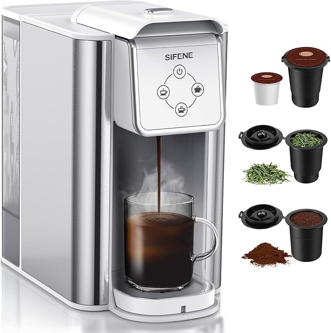 SIFENE 3-in-1 Single Serve Drip Coffee Machine, Compact K-Cup/K-Pod Compatible Brewer for Ground Coffee & Tea, 50oz Removable Water Reservoir, Multiple Brew Sizes, Auto Shut-Off
