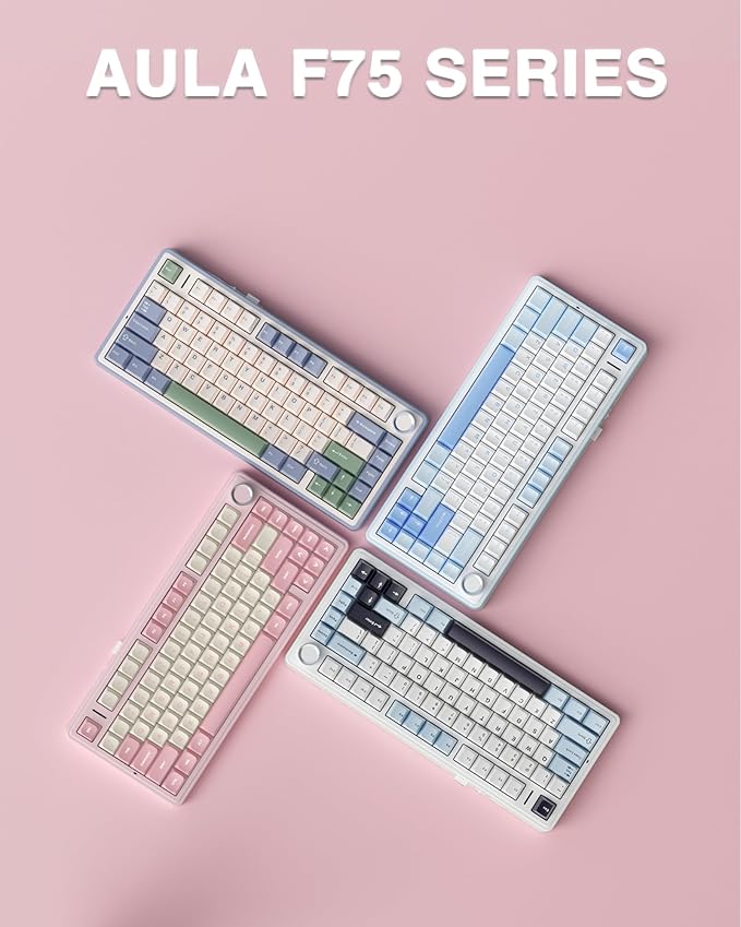 AULA F75 75% Wireless Mechanical Keyboard, Hot Swappable Pink Creamy Keyboard, Pre-lubed Linear Switches, PBT Keycaps, 2.4GHz/Type-C/BT5.0, RGB Backlit Computer Gaming Keyboards for Office/Laptop/PC
