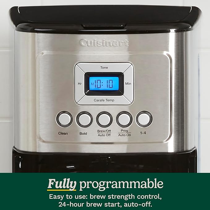 Cuisinart 14-Cup Coffee Maker, Programmable PerfecTemp Glass Carafe Coffee Machine with 1-4 Cup Setting, Brew Strength Control and Pause, Stainless Steel, DCC-3200NAS