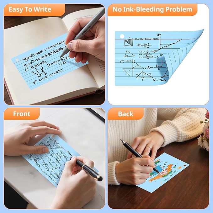 Index Cards 3x5 Inches, 300 PCS, Blue Flash Cards With Ring, Punched Lined Study Card Ruled Flashcards Notecards, Ruled Front And Blank Back, Note Card for School, College And Home