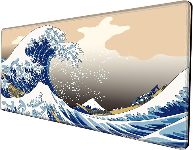 24x48 Mouse Pad Gaming Desk Mat Giant Japanese Sea Wave Mousepad Large Desk Pad Oversized Huge Computer Mat 3XL Mouse Pads for Protector Desktop Office