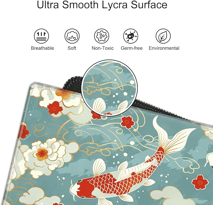 Koi Fish Desk Mat Set Carp Mousepad Gaming Mouse Pad and Keyborad Wrist Rest XXL Desk Pad 31.5" x 15.75" Computer Mat Large Mouse Pads with Wrist Support