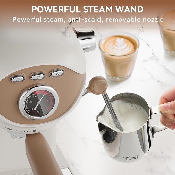 XIXUBX Espresso Machine, 20Bar Compact Espresso Maker with Milk Frother, PID Temperature Control, Low Vibration Coffee Maker for Small Kitchen, Home, Brews Latte, Cappuccino
