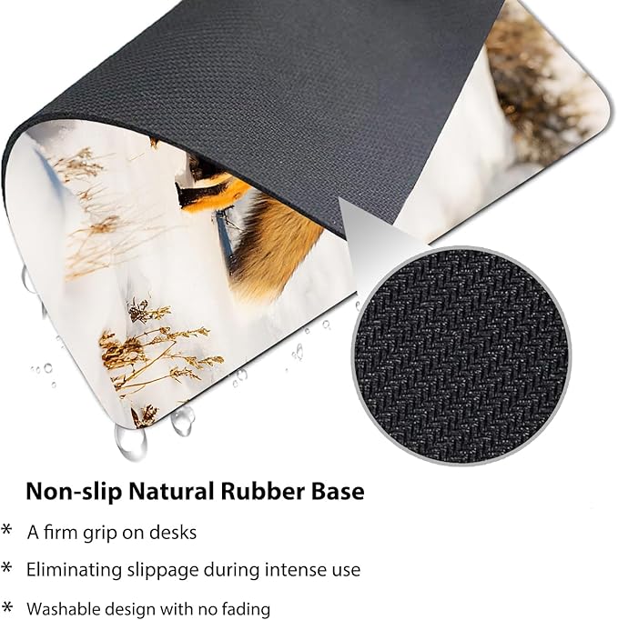 9.5"x 7.9" Anti-Slip Office/Gaming Mouse Pad - Red Fox in Nature Snowy Mountain Cold Winter Scenery Wildlife Carnivore Design, Cute Natural Washable Rubber Mat for Desk Decor