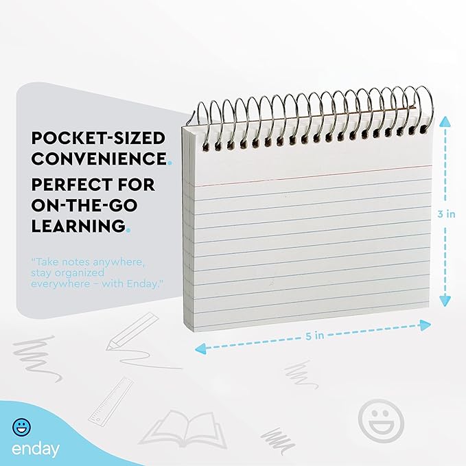 Emraw Spiral Index Cards 3x5 Ruled (4 Pack) - Spiral Bound Index Cards, 50 Page Index Card Book, Bound Flash Cards for Studying, Lined Note Cards for Office, School Supply, College