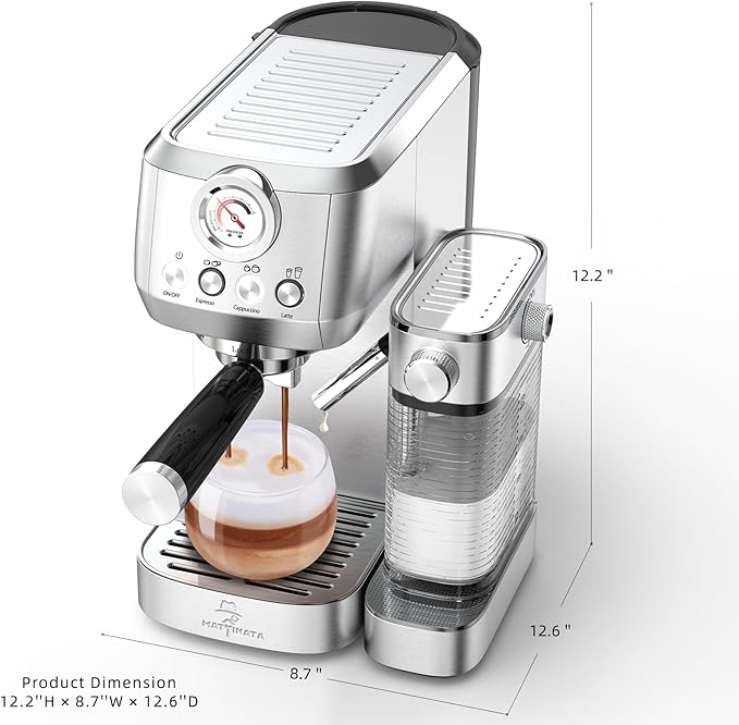 MAttinata CM1633 Cappuccino Machine 20 Bar, Professional Espresso Machines with Automatic Milk Frother, Barista Compact Latte Coffee Maker for Home, Pressure Gauge for Coffee Lovers, Stainless Steel