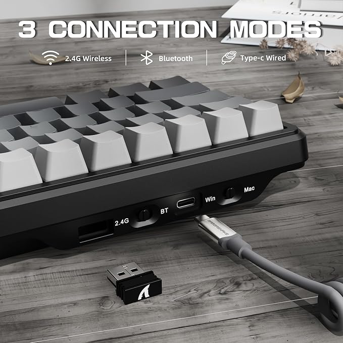 ATTACK SHARK X66 60% Wireless Mechanical Gaming Keyboard with Knob,Gasket Hot Swappable Custom Keyboard,Side Printed PBT Keycaps,Tri Mode USB-C/BT5.0/2.4G RGB Keyboard with Coiled Cable - Moon Night