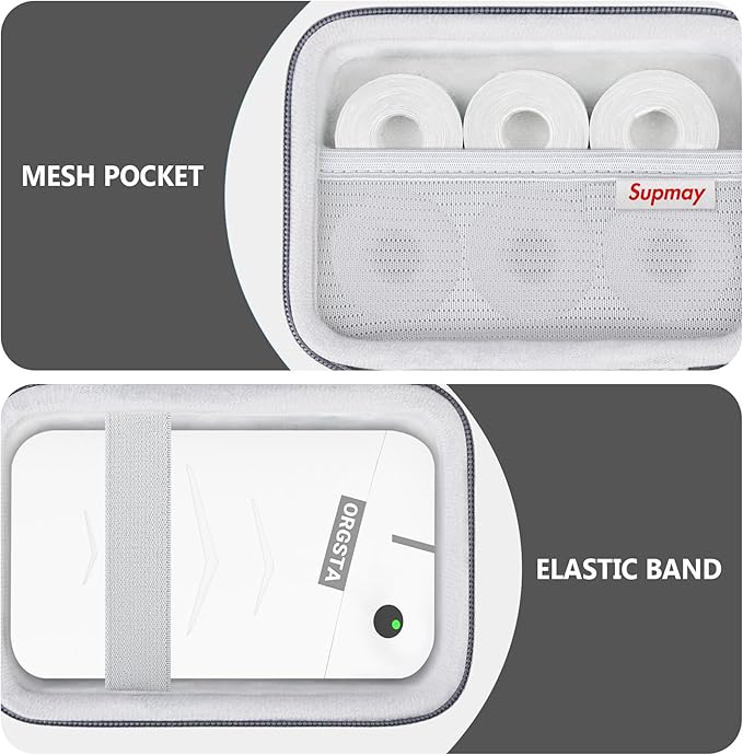Carrying Case for ORGSTA S001 / for ORGBRO X1 Label Maker Machine, Portable Bluetooth Label Printer Storage Holder Bag with Mesh Pocket for Roll Label Maker Tapes, Typ-C Cable, Grey